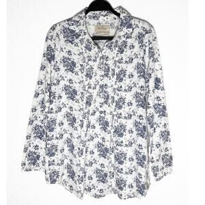 Old Ranch Brands Women's Toile Vintage Floral Shirt Button Front Pintucked Chest